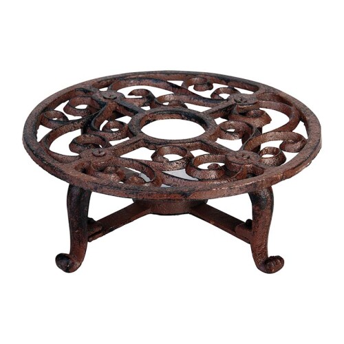 Ornate Round Cast Iron Pot Warmer Trivet