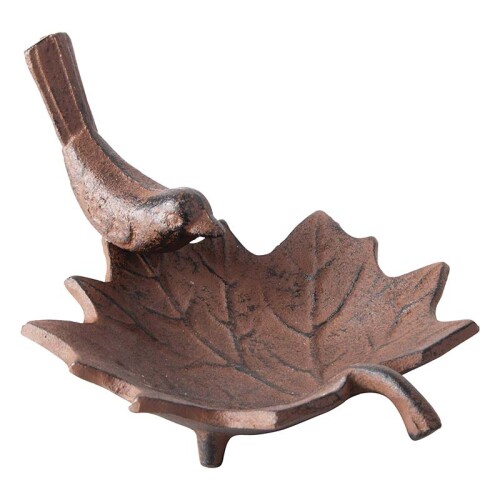 Cast Iron Leaf Shaped Bird Feeder Dish